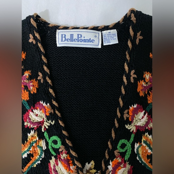 Vintage Bellepointe Hand-Knit Embroidered Sleeveless Cardigan Sweater Vest Sz M - Picture 6 of 6
